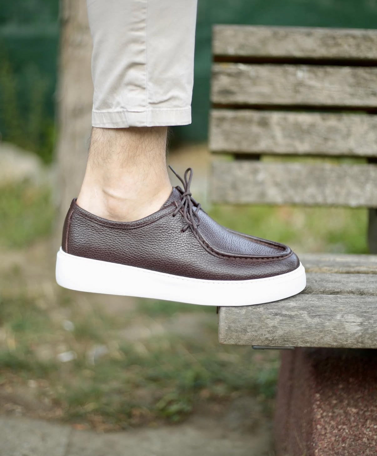 Brown Leather Lace-Up Platform Loafers