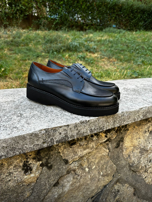 Navy Blue Split-Toe
Platform Derby Shoes