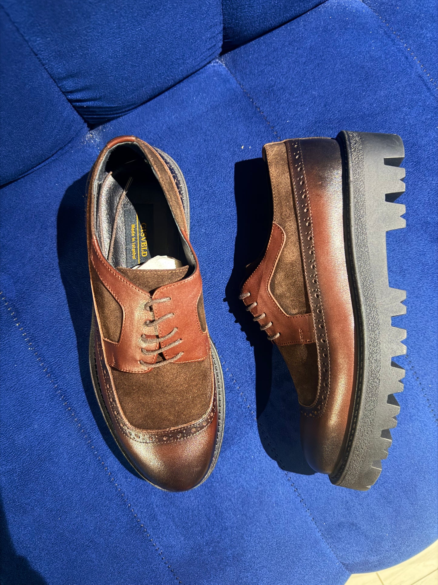 LuxUbuntu high sole Brown Two-Tone Suede & Leather Shoes