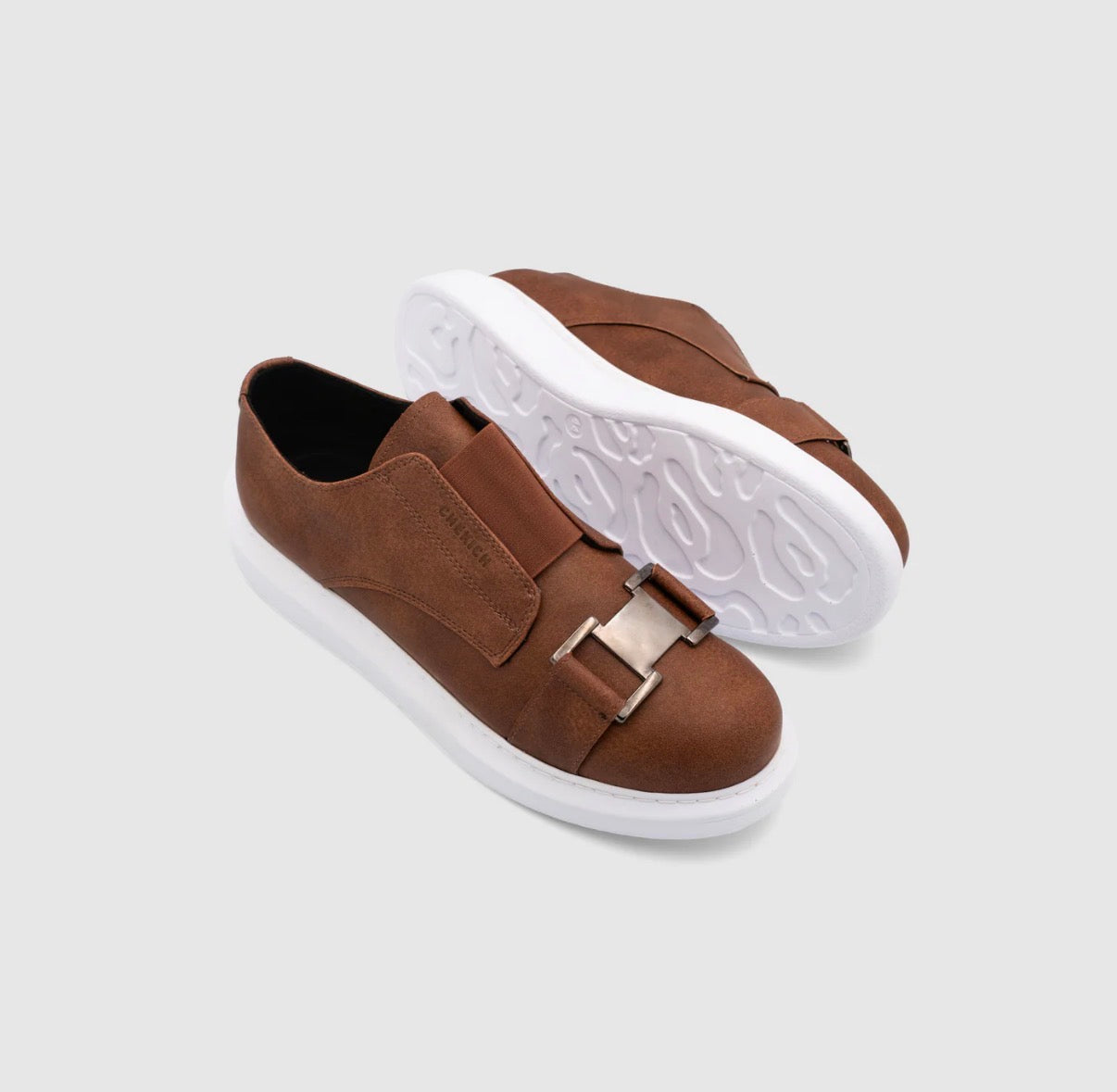 Brown and white Chekich Buckle
Slip-On Sneakers