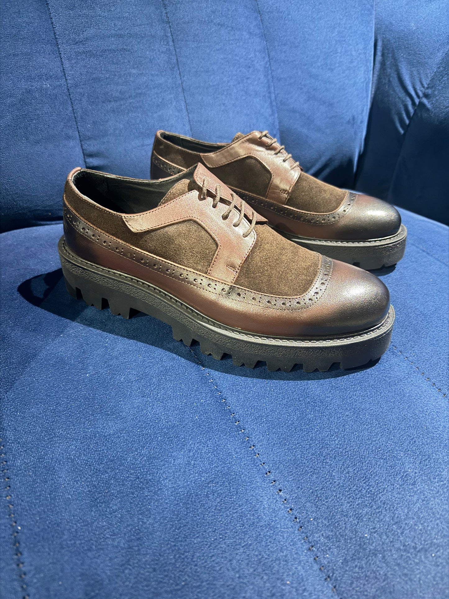LuxUbuntu high sole Brown Two-Tone Suede & Leather Shoes