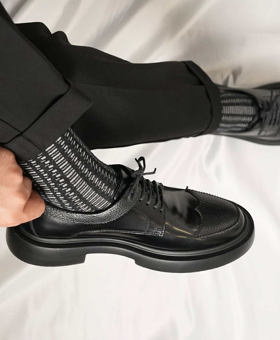 Black Platform WingTip Derby genuine leather