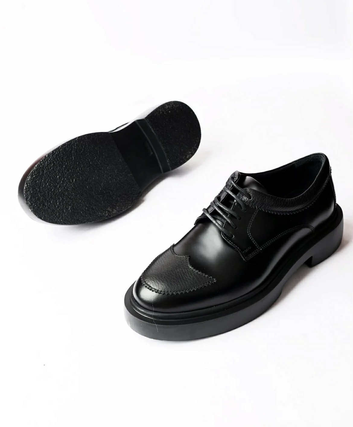 Black Platform WingTip Derby genuine leather