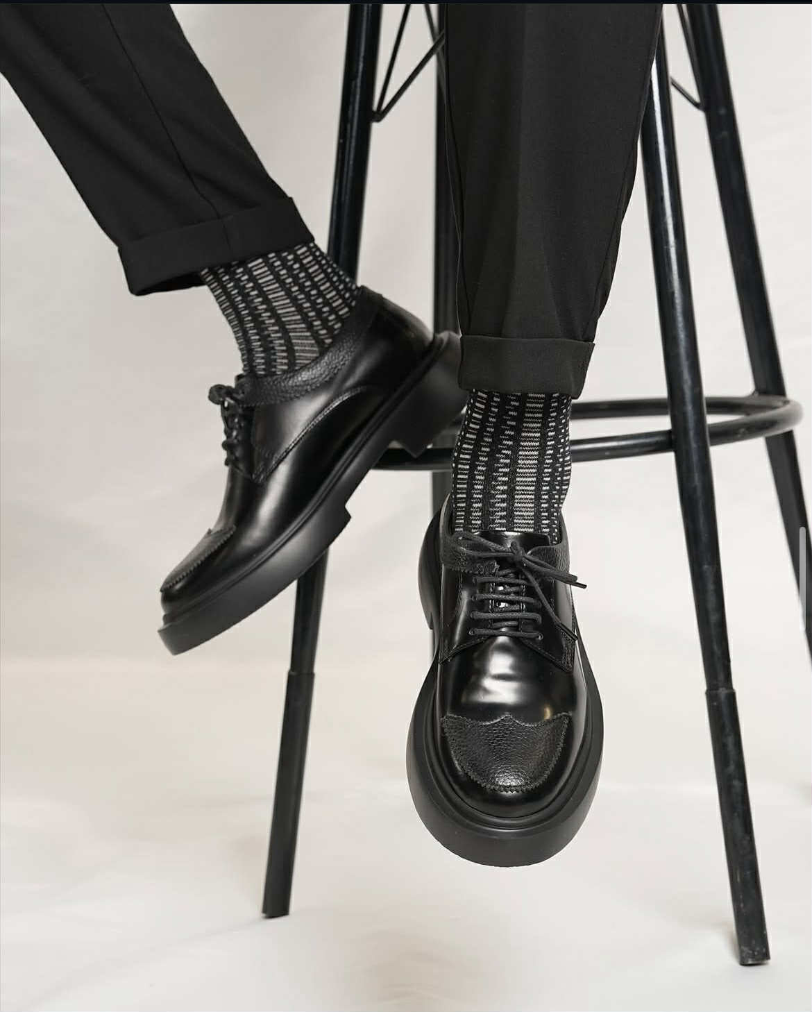 Black Platform WingTip Derby genuine leather