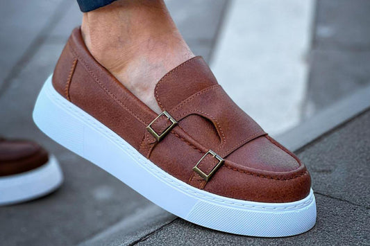 Chekich Brown Double Buckle
Platform Loafers