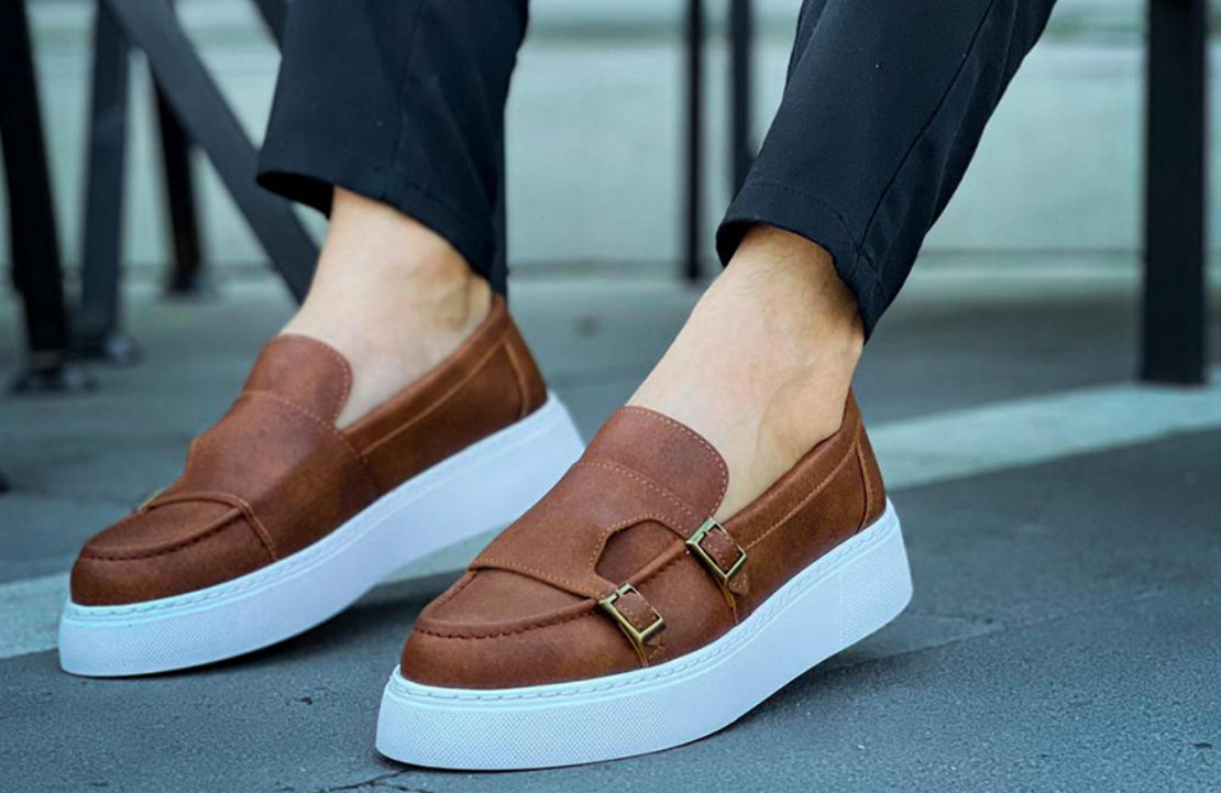 Chekich Brown Double Buckle
Platform Loafers