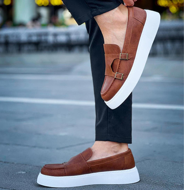 Chekich Brown Double Buckle
Platform Loafers